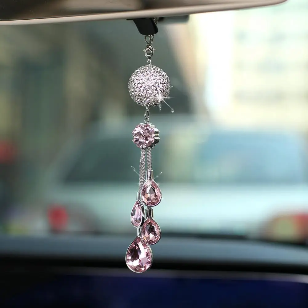 Car Mirror Decoration Sparkling Rhinestone Car Pendant A Glamorous Accessory with Refractive Faux Ball Stylish Car Rearview