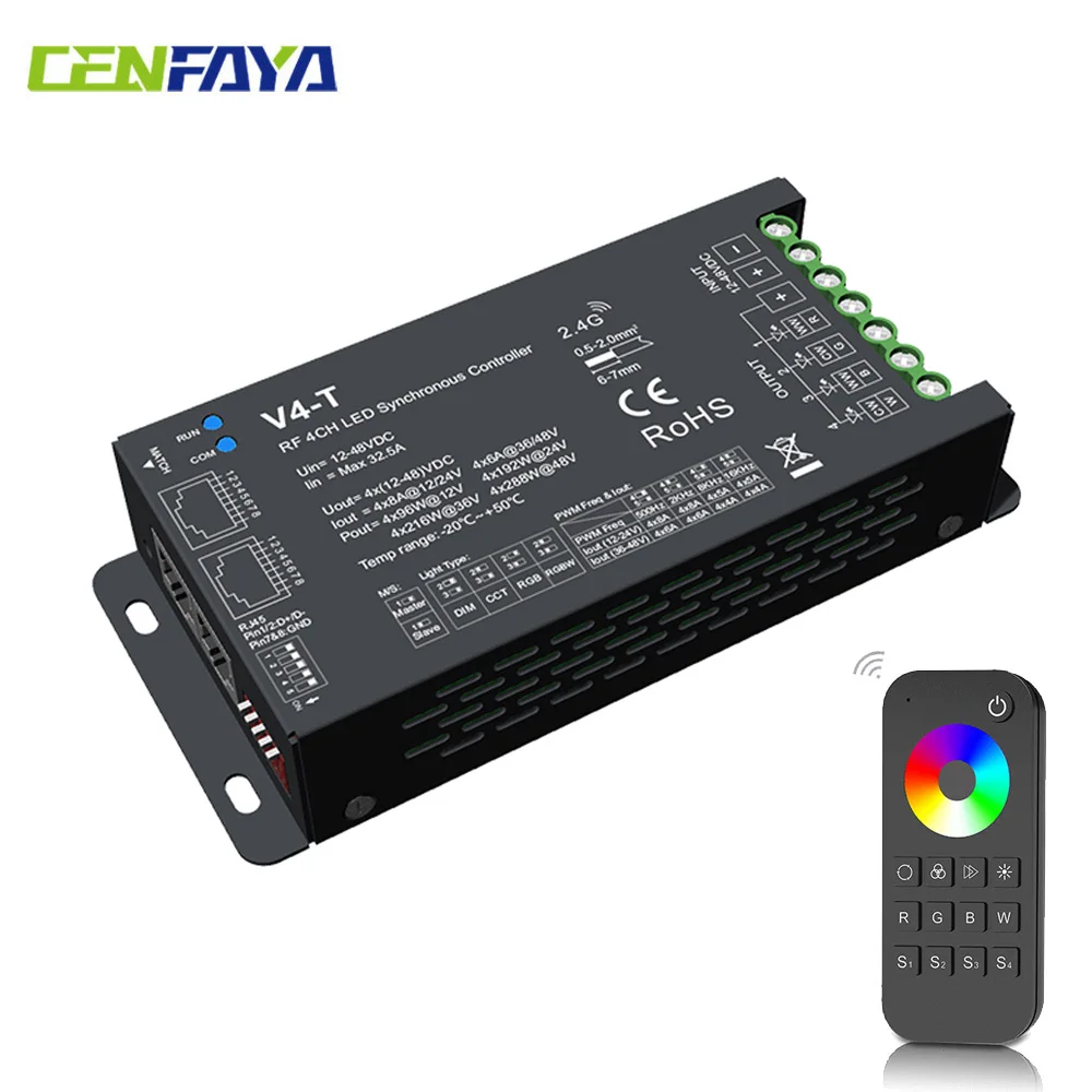 CENFAYA Synchronous 4 CH LED Controller RJ45 Interface DMX 4CH 16bit Input For DIM CCT RGB RGBW LED Strip RF 2.4G Remote Control