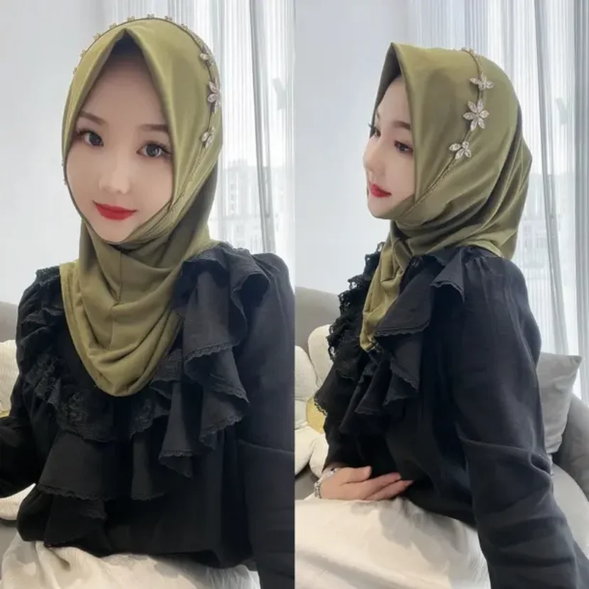 Muslim Girls Instant Scarves Plain Easy Wear Casual Hijabs