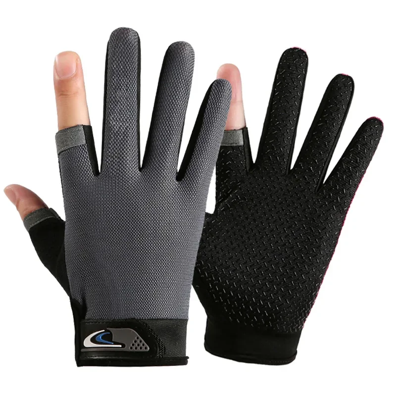 Summer Men's Fishing Gloves Anti-UV Cycling Women Two Finger Cut Male Touch Screen Angling Anti-Slip Breathable Fitness Gloves