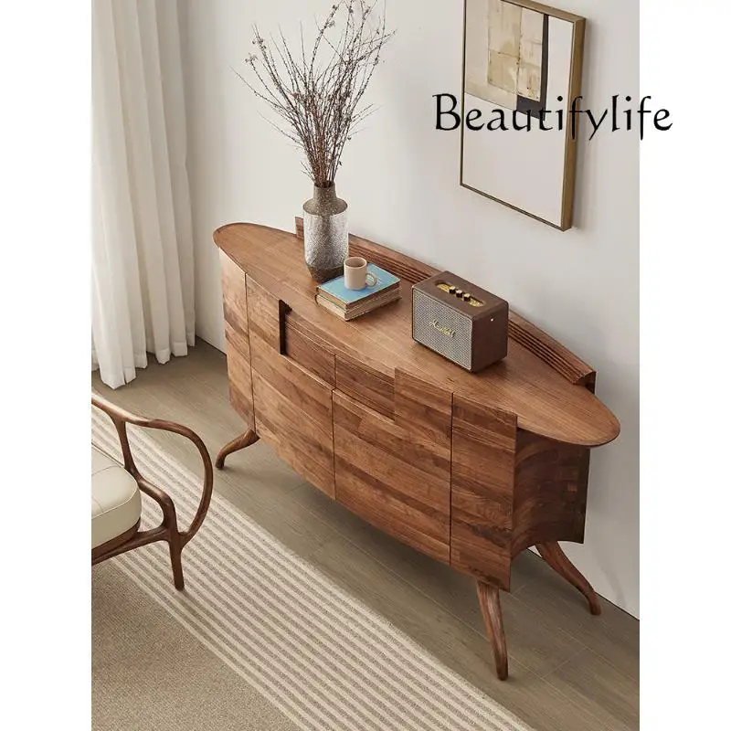 Italian Minimalist Black Walnut Solid Wood Sideboard European Entry Lux Locker Modern Home Entrance Cabinet