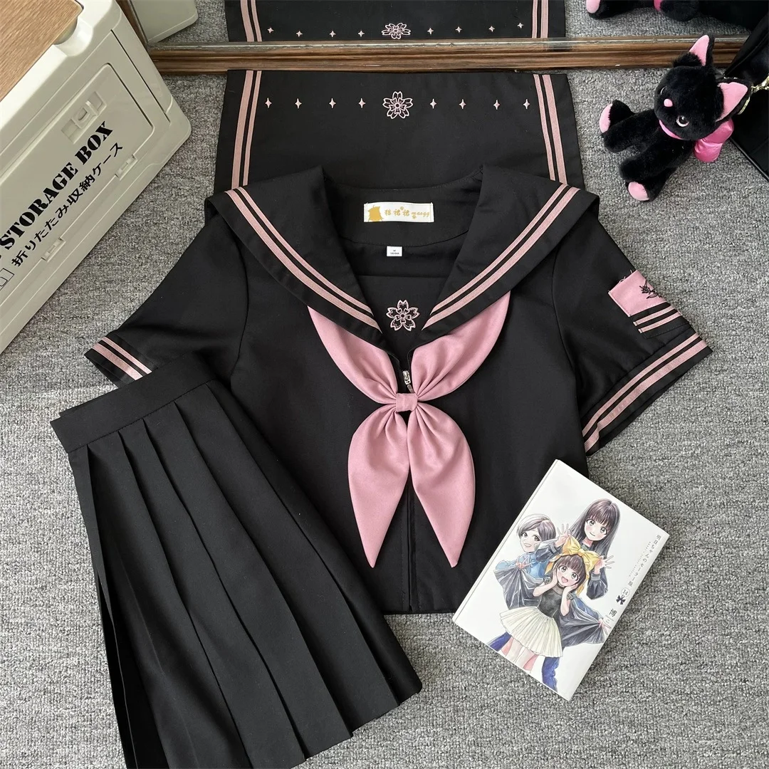 Czarny Mundurek Marynarski Fuku Jk Strój Szkolny Ubrania Marynarskie Bluzki Sukienka Cosplay Seifuku Japonia Anime Kobiety Uczennica Plisowana Spódniczka Strój