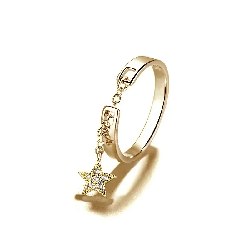 Star Moon Chain Rings for Women Girl Geometric Tassel Adjustable Ring Elegant Accessories Fashion Silver Gold Color Jewelry Gift