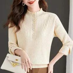 Autumn and Winter Fashion Trend Half High Collar Solid Color Versatile Small Fragrance Loose Western Women's Long Sleeve Sweater