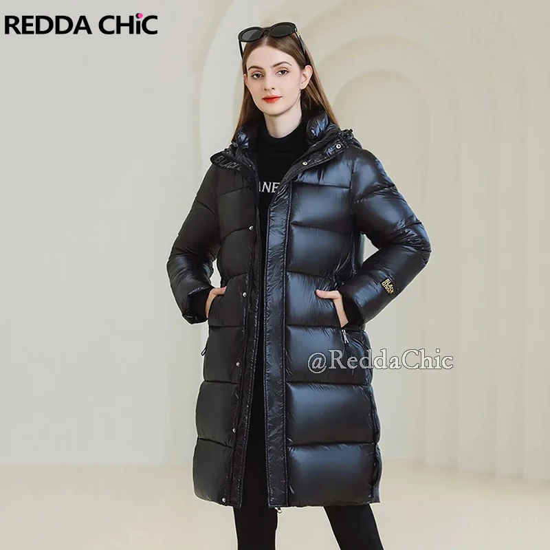 

REDDACHiC Золотая терможенская куртка-пуховик с капюшоном, черное длинное утепленное стеганое пальто-пуховик, женские парки, теплая зимняя верхняя одежда