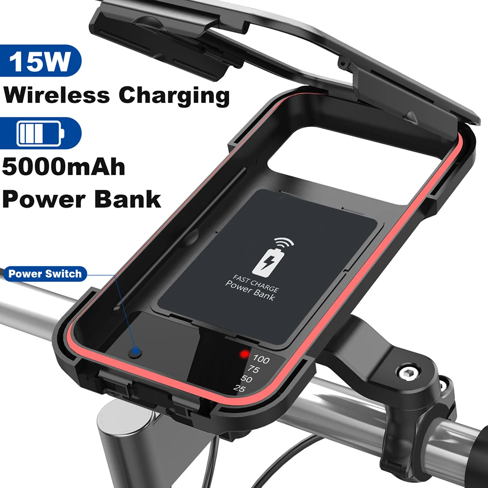 Waterproof Handlebar Mount USB Charging 15W Wireless Charger Mobile Phone Holder Stand Universal Touch Screen for Motorcycle