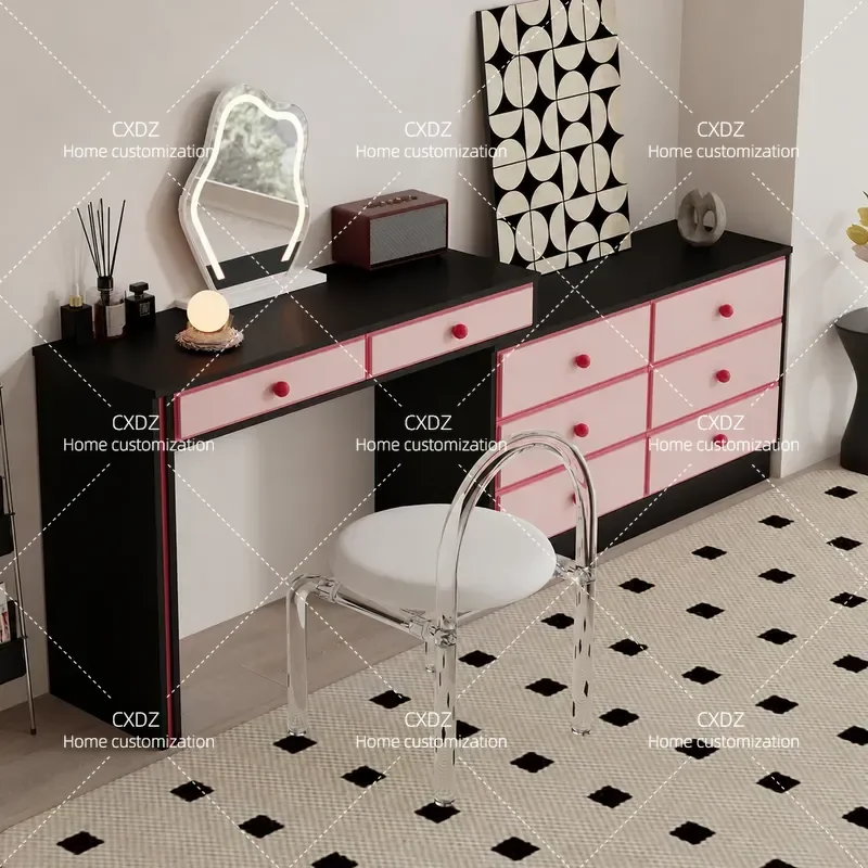 Sweet and Cool Dresser Chest Cabinet Integrated Modern Contrasting Color Telescopic Bedroom Makeup Table Storage Cabinet