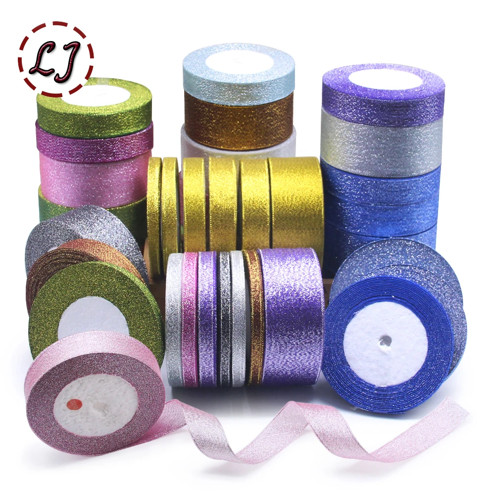 25 Yards/Roll Metallic Glitter Ribbon Christmas Wedding Decoration Ribbon DIY Bows Gift Wrapping Onion Ribbon 6/10/15/25/40MM