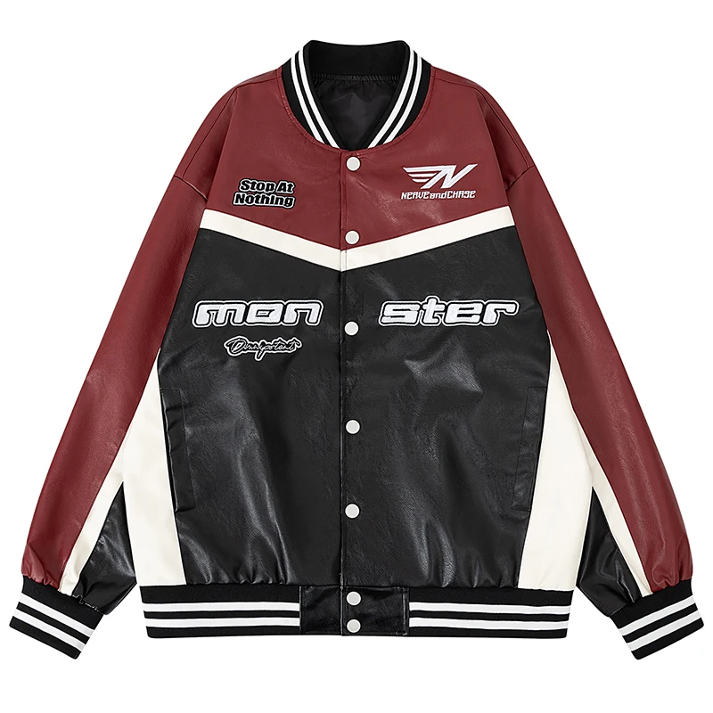 

Men's Faux Leather Motorcycle Jacket PU Letter Embroidery Biker Outerwear 24H shipped Spring&Autumn Loose Vintage Baseball Coats