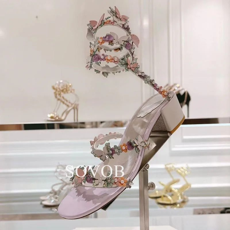 Verão flor design banda estreita oco para fora sandálias femininas ajuste livre tornozelo cinta sandalias festa banquete vestido sapatos 2024