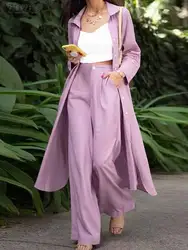 Autumn Matching Sets Women Outfits Long Sleeve Shirt Causal Pant ZANZEA Female Wide Leg Trousers Suit Fashion Tracksuits