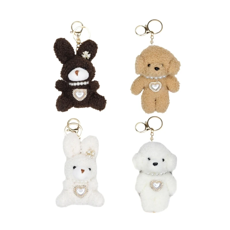 Mini Plush Rabbit Dog Charm Keychain Soft Stuffed Animal Keyring Lovely Y2K Pendants for Purse Bag Backpack Handbag