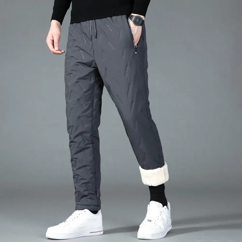 Cold-resistant Cotton Pants Men's Winter Sport Pants with Thick Plush Lining Waterproof Pockets Elastic Waistband Warm for Wear