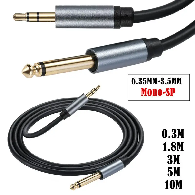 Mixer Speaker Audio Cable 6.35mm Mono Male To 3.5mm Dual Channel Male Copper Core Gold-Plated Connector