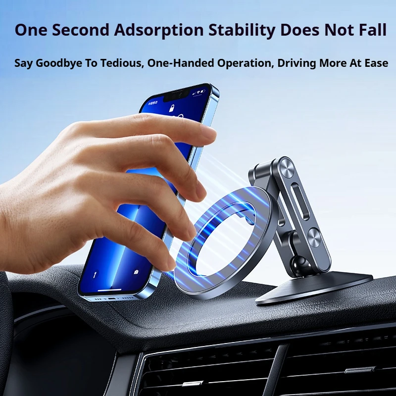 Aluminum Alloy Magnetic Mobile Phone Holder Foldable 3M Strong Adhesive Fixed Pasted Car Navigation Bracket for iPhone 14 15 16