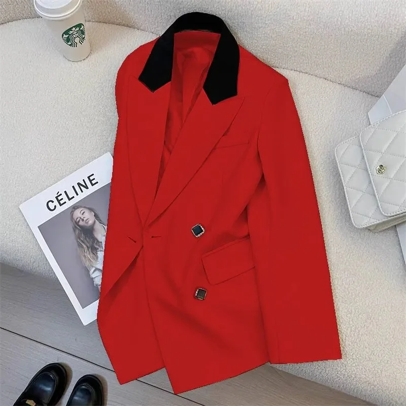 

Women Suit Blazer Elegant Coat 2026 Spring Autumn Fashion Korean Blazer Luxury Double Breasted Jacket Solid Ladies Tops Clothes