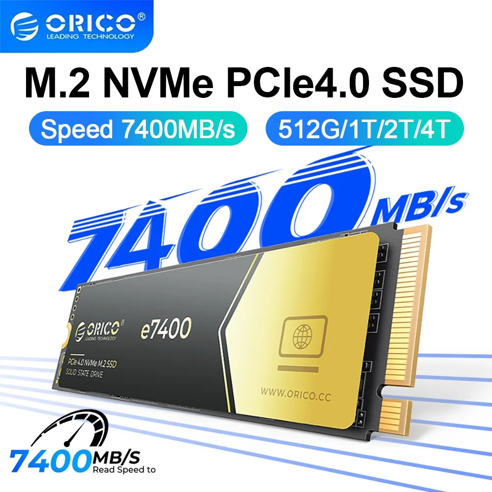 ORICO M.2 2TB 1TB NVMe SSD 7400MB/S External Hard Drive M.2 PCIe4.0x4 NVMe Solid State Drive for Laptop Desktop Office Work