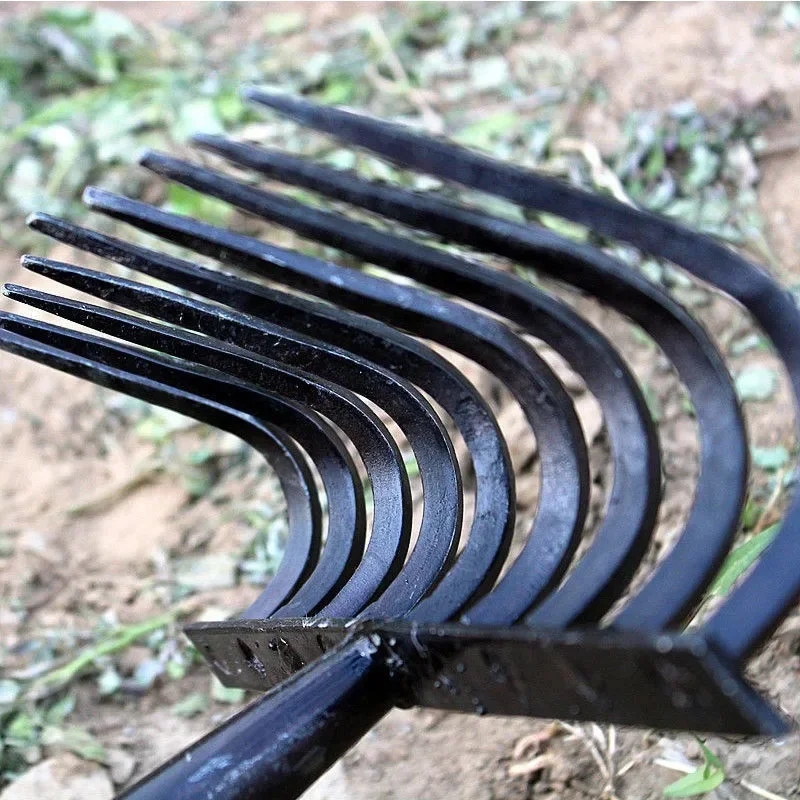 New Small Agricultural Nail Rake Multi-functional Manual Forging Rake Grass Loose Soil Flat Steel Vegetable Garden Nine-tooth N