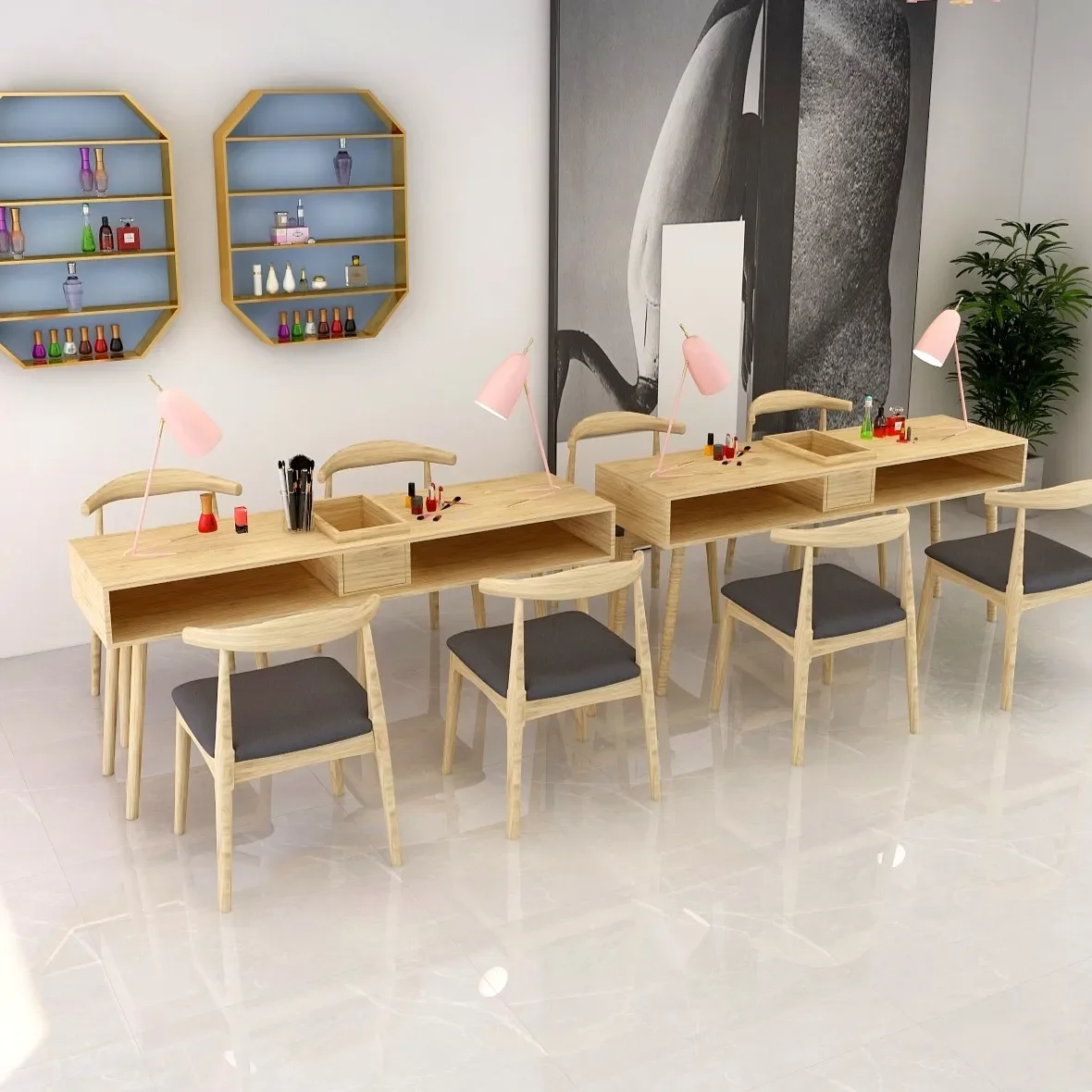 Wooden Designer Manicure Table Salon Organizer Nordic Drawer Nail Desk Light Luxury Modern Tavolo Per Unghie Salon Furniture