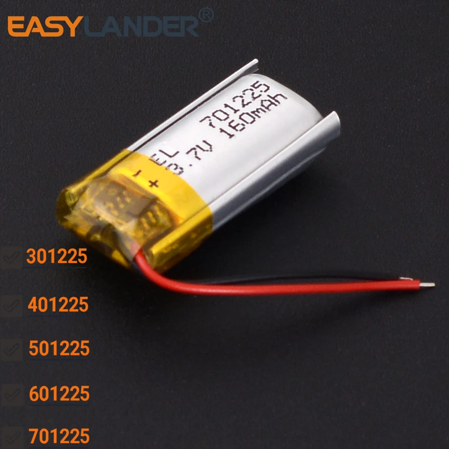 3,7 V 110 mAh 401225 301225 381225 501225 120 mAh 601225 701225 Wiederaufladbarer Li-Polymer-Li-Ionen-Akku