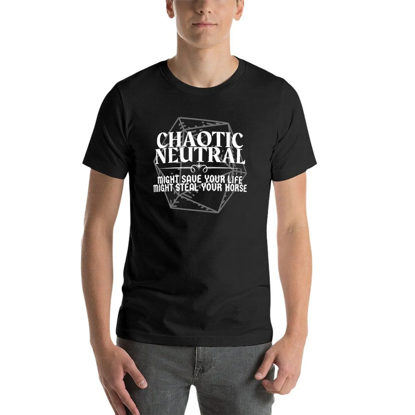 Chaotic Neutral - Might Save Your Life. Might Steal Your Horse DnD Character Alignment Print T-Shirt hippie clothes T-shirt men