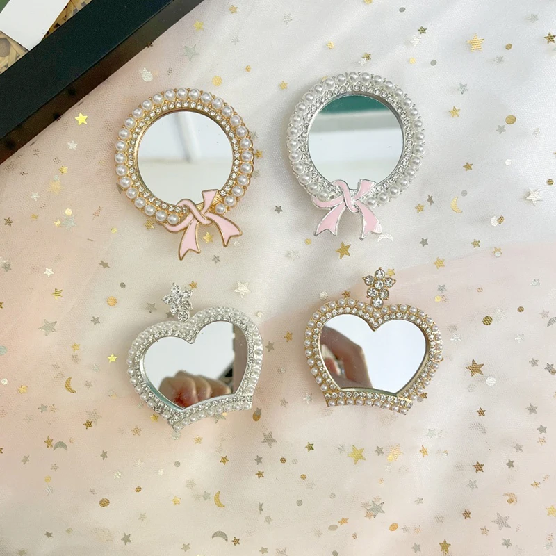 

INS Cute Pearl Bow Crown Mirror Bracket Phone Holder Ring Gift For IPhone Accessories Korean Lovely Mobile Phone Stand Holder