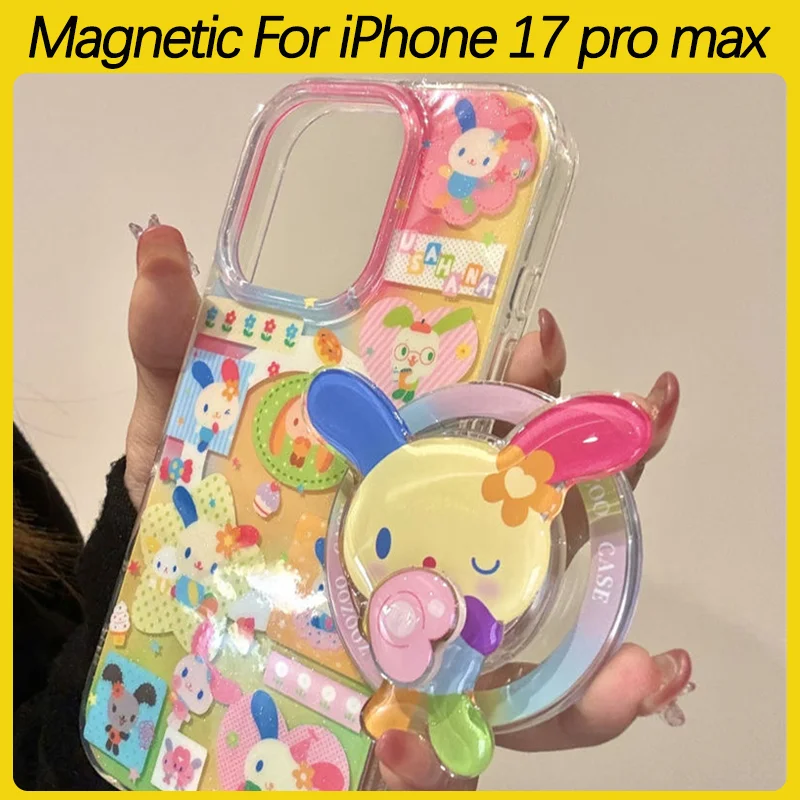 Coque de téléphone magnétique à couleurs contrastées avec support rotatif magnétique pour iPhone 11 12 13 14 15 16 17 Pro Max