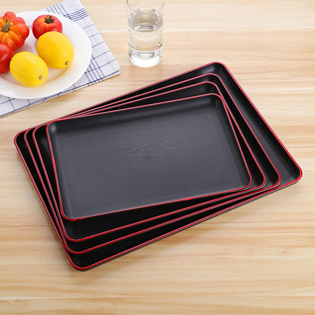 

1Pcs Wood Grain Tray Black Rounded Edges Comfortable Handle Kitchen Fruit Tea Serving Storage Plate Household Organizer