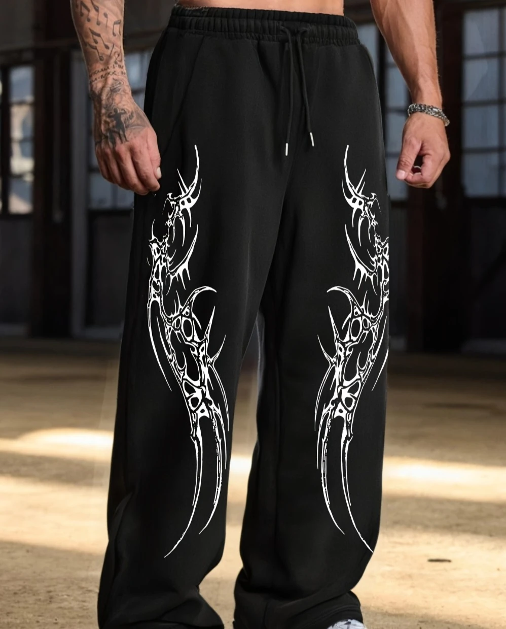

Men's sweatpants with a gothic print pattern casual trousers suitable for everyday wear trendy graphic design sweatpants