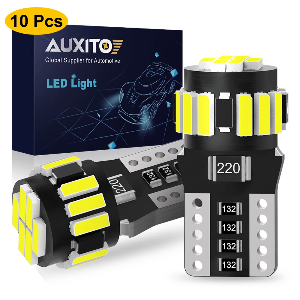 AUXITO 10Pcs W5W LED Bulb T10 Car Lights 4014 SMD Canbus No Error Parking Position Signal Lamp Interior Lighting White