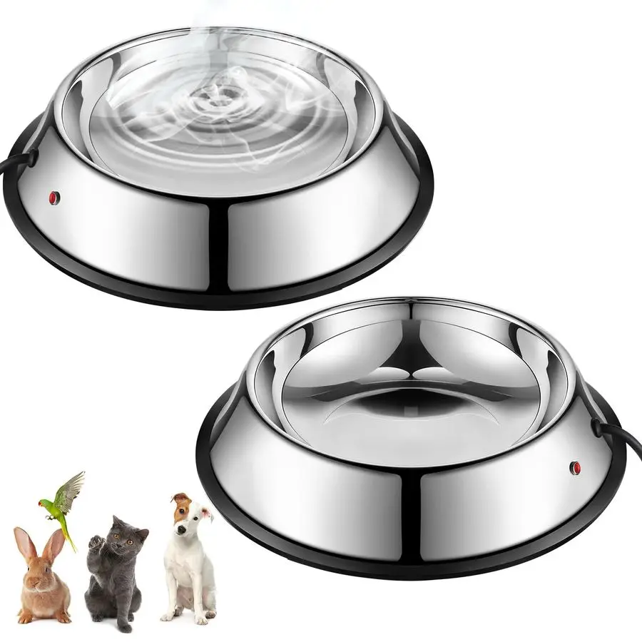 

2 Pack Heated Cat Bowl for Dog Cat Stainless Steel Heated Water Bowls Outdoor Heated Pet Bowl Food Warmer, Double Heated Pet Bow