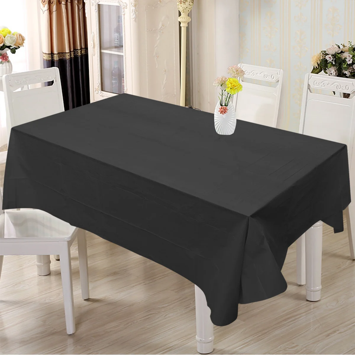 

1Pcs Plastic Tablecloth Heavy Duty Disposable Waterproof Picnic Banquet Party Table Cover 137x183cm Black Pe Protector