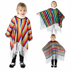 Mexican Poncho Children's Rainbow Stripe  Costume Cosplay Festival Party Adult Mexican Ethnic Folk Cape Cinco de Mayo Boy Girl