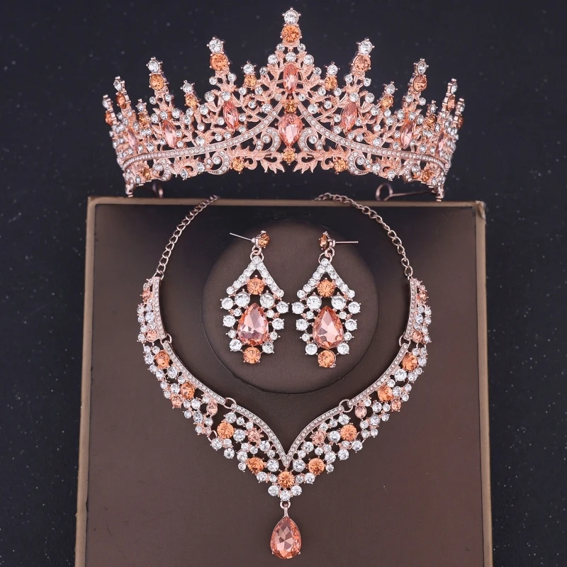 Luxury Crystal Crown Necklace Earring Set Rhinestone Bridal Jewelry Set Bridal Wedding Hair Accessories Jewelry Crown Tiara Set