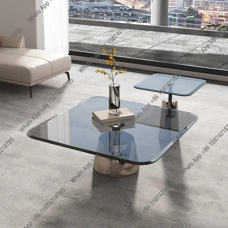 Rt Italian Light Luxury Glass Coffee Table Small Apartment Household Living Room Designer Tempered Glass Long Square Edge Table