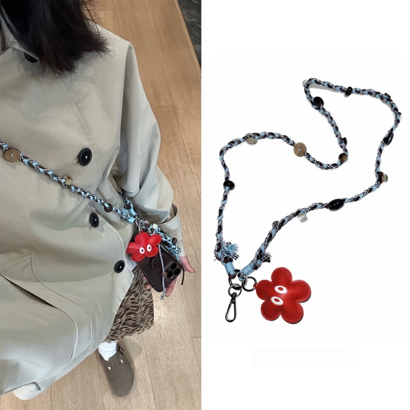 Bag Pendant Creative Funny Fashion 3D Flower Handmade Weaving Neck Hanging Crossbody Phone Chain Ethnic Style Kawaii Keychain