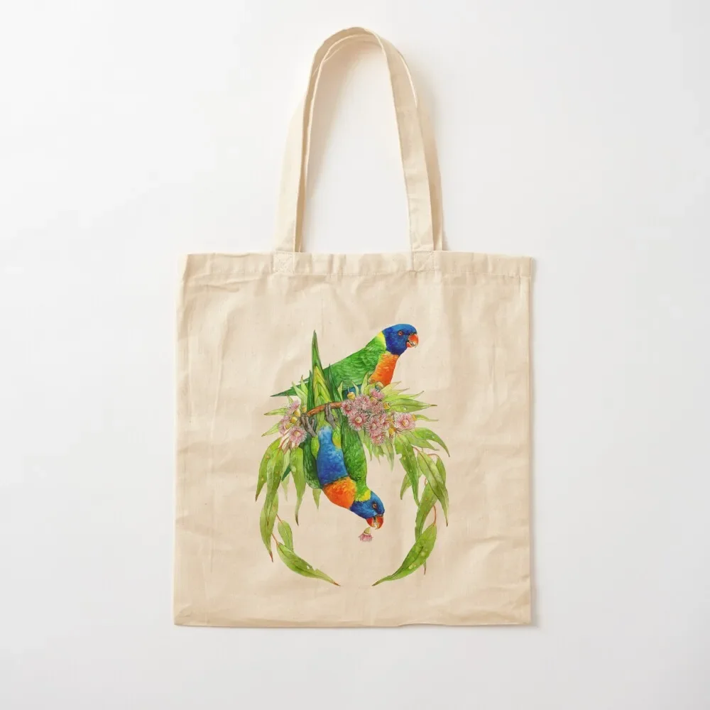 Rainbow Lorikeets Native Wreath Tote Bag custom canvas bag shopping bag sac pour femme shoping