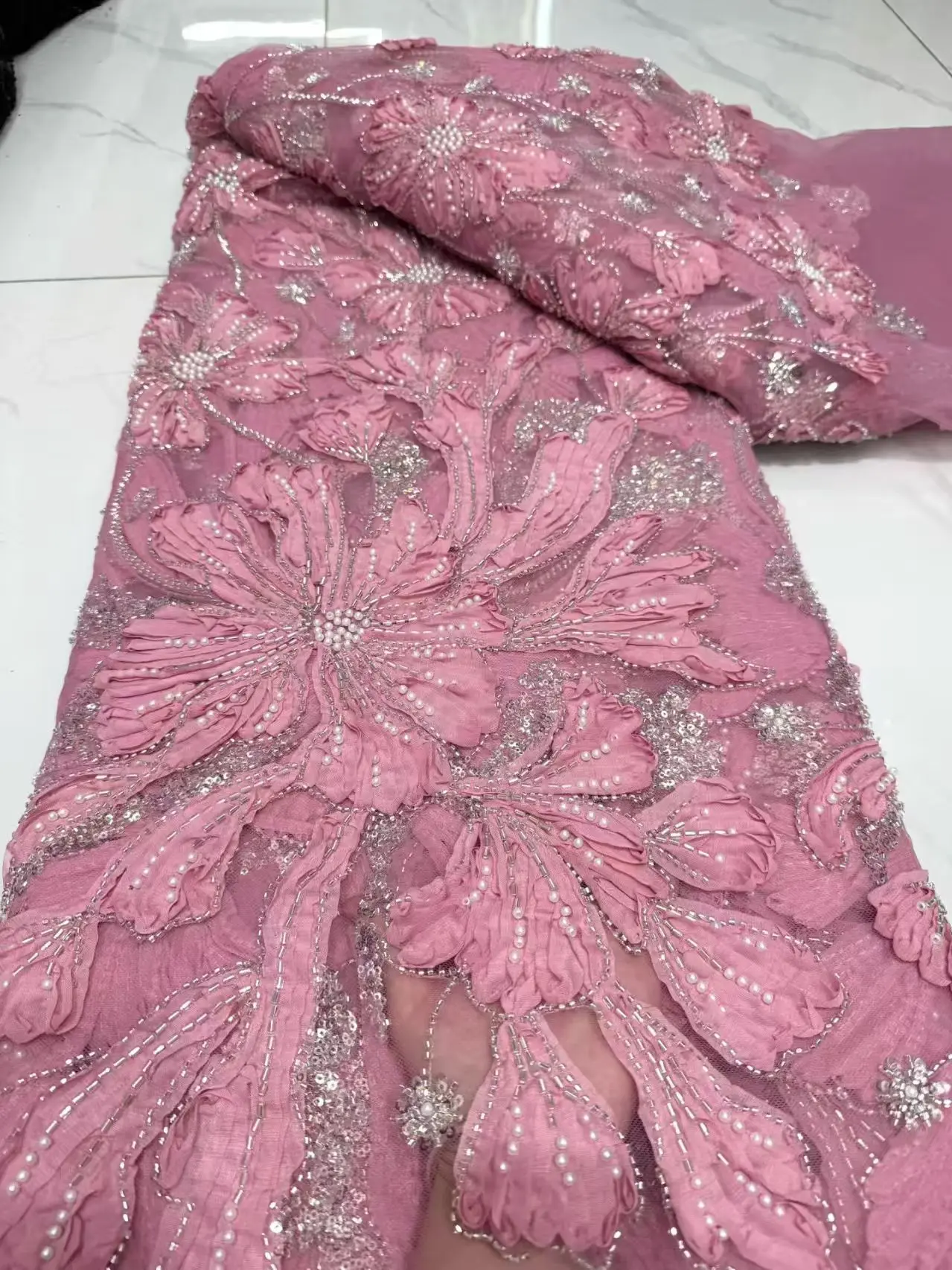 قماش دانتيل تول مطرز ثلاثي الأبعاد 2026، أقمشة دانتيل شبكية أفريقية مع ترتر لفساتين السهرة، جودة عالية، أحدث #4