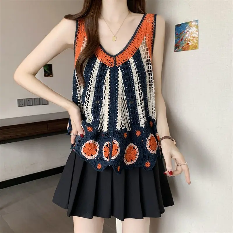 Nuovo abito con gilet con frange, maglia ampia, stampa scavata, moda alla moda