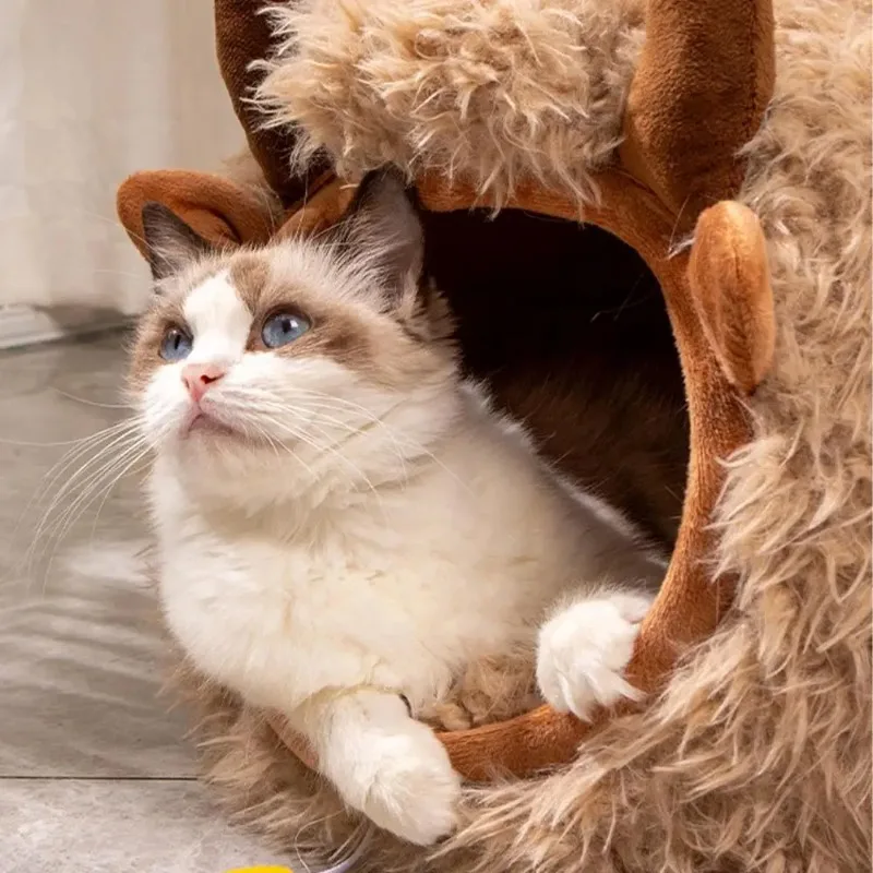 

Мягкие зимние теплые пещеры для домашних животных, пещерные кровати для кошек, полузакрытая палатка для собак, кровать с чехлом, гнездо для котят, маленьких животных