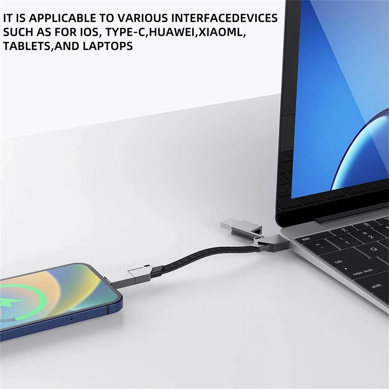 4 In 1 Multi Fast Charging Cable Keychain For IPhone Andriods Fast Charging Data Transfer For Laptops