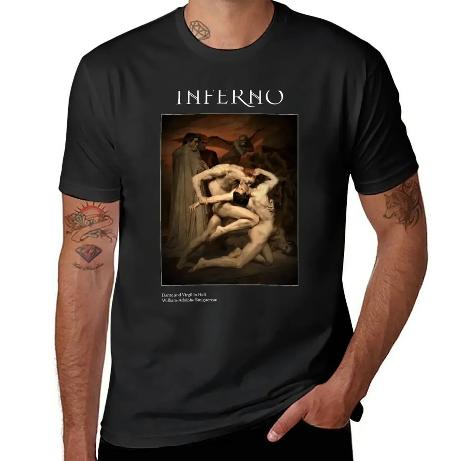 sports fans oversized tops men graphic t shirts Sweatshirt Inferno Dante and Virgil in Hell Adolphe William Bouguereau T-Shirt