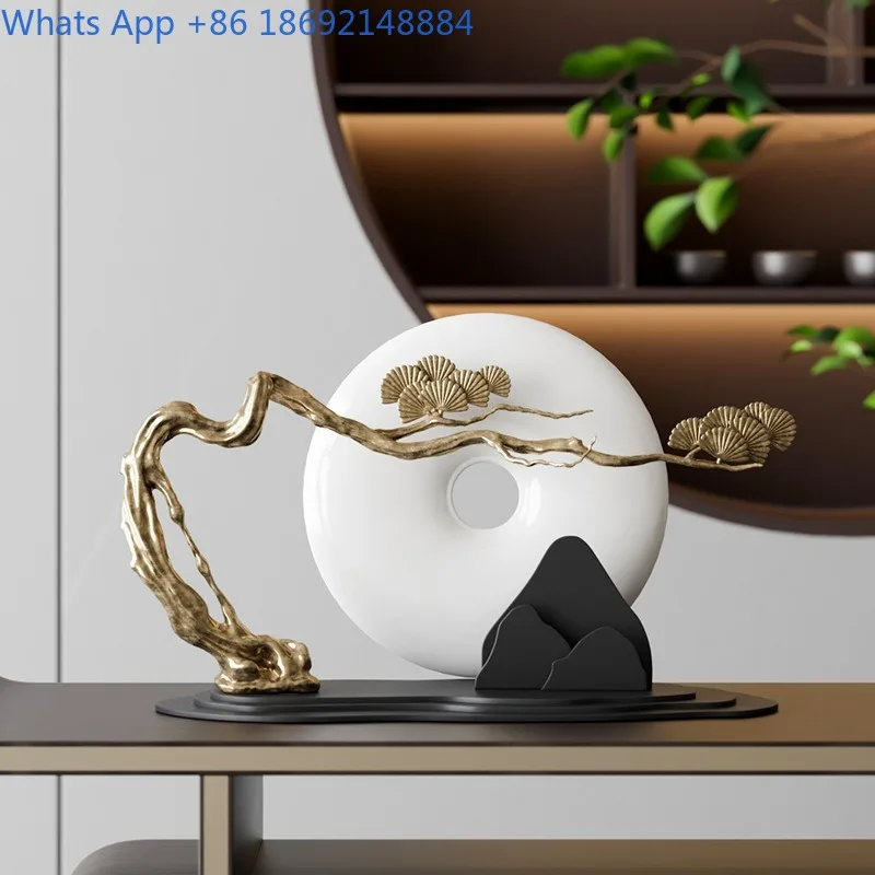 

New Chinese Style Office Ornaments High-end Brass Welcoming Pine Living Room Peace Buckle Decorations Wine Cabinet Gifts