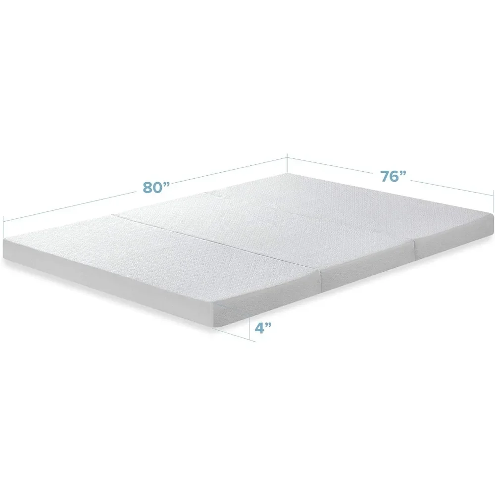 Trifold Memory Foam Mattress Topper with Cover, CertiPUR-US Certified, King,White