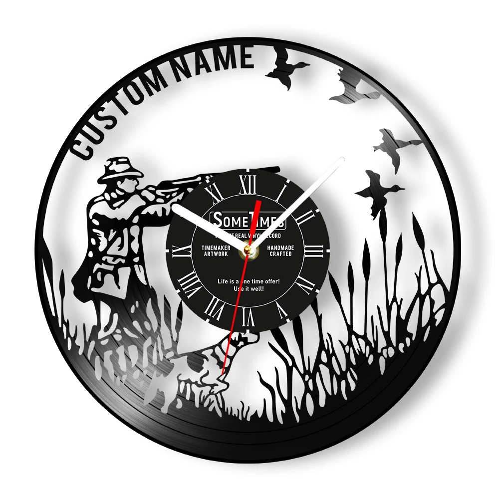 Custom Hunter Vinyl Record Wall Clock For Man Cave Bedroom Hunting Artwork Personalized Wall Watch Retro Music Disk Craft Clock