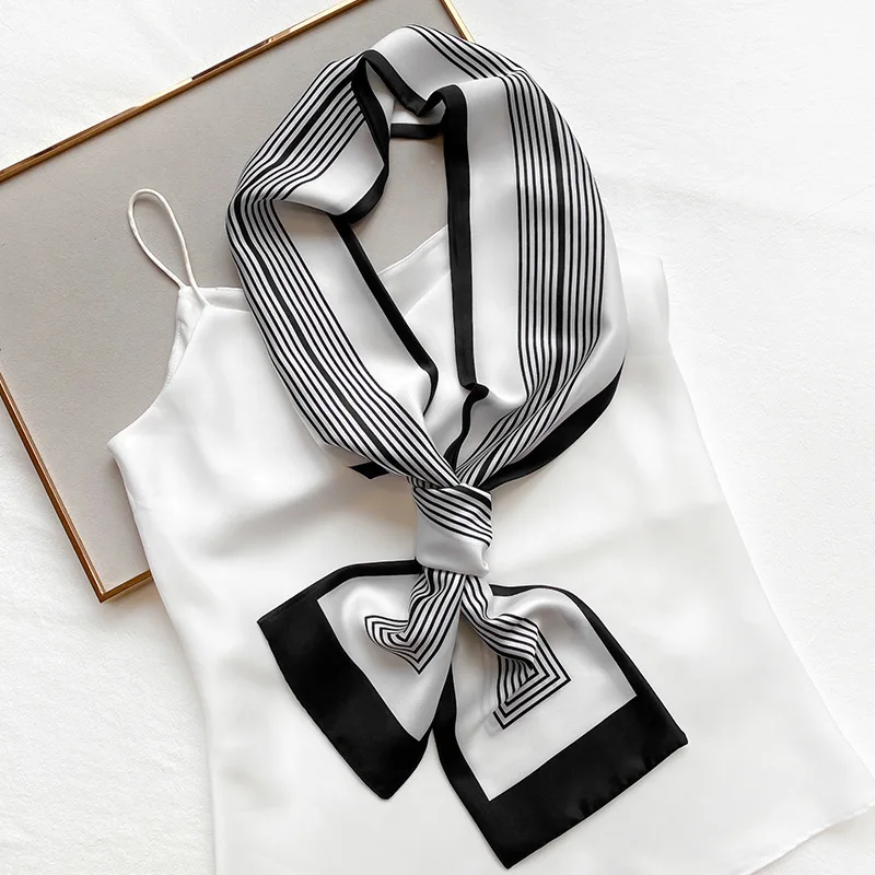 

145X15CM Striped Silk Scarf Women's Slim Long Version Versatile Suit Shirt Spring and Autumn Simple Outfit Scarf Headband