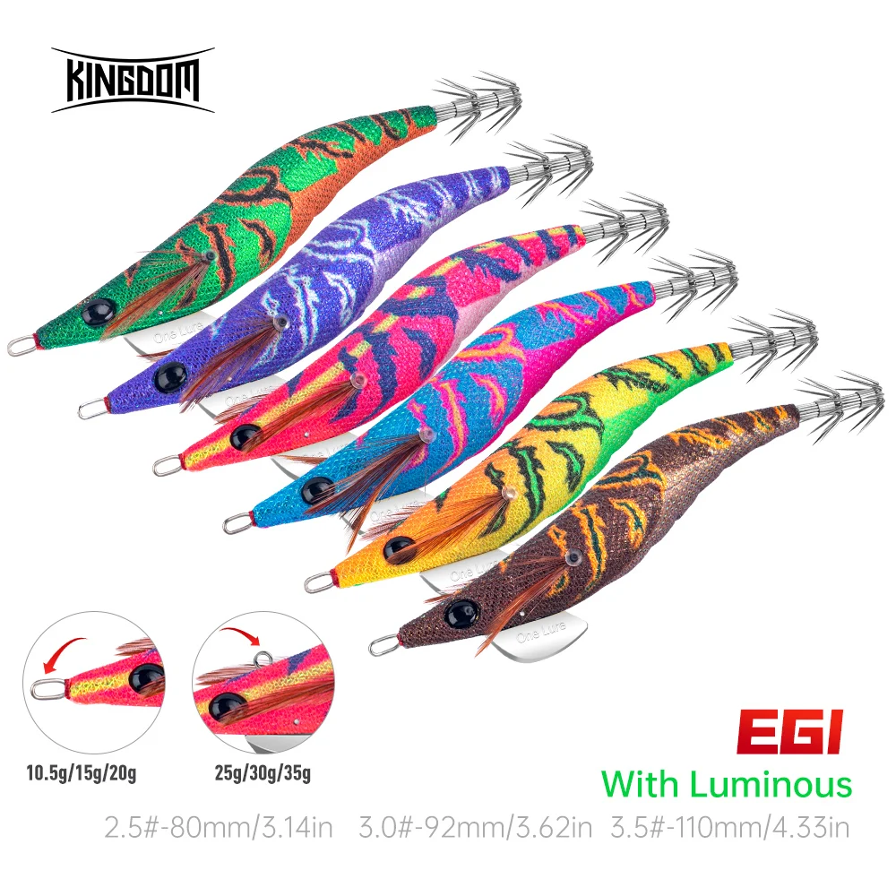 Kingdom Squid Jigs 2.5# 3.0# 3.5# Artificial Fishing Lure Squid Hook Jiggging Hard Shrimp Baits For Sea Fishing Cuttlefish EGI