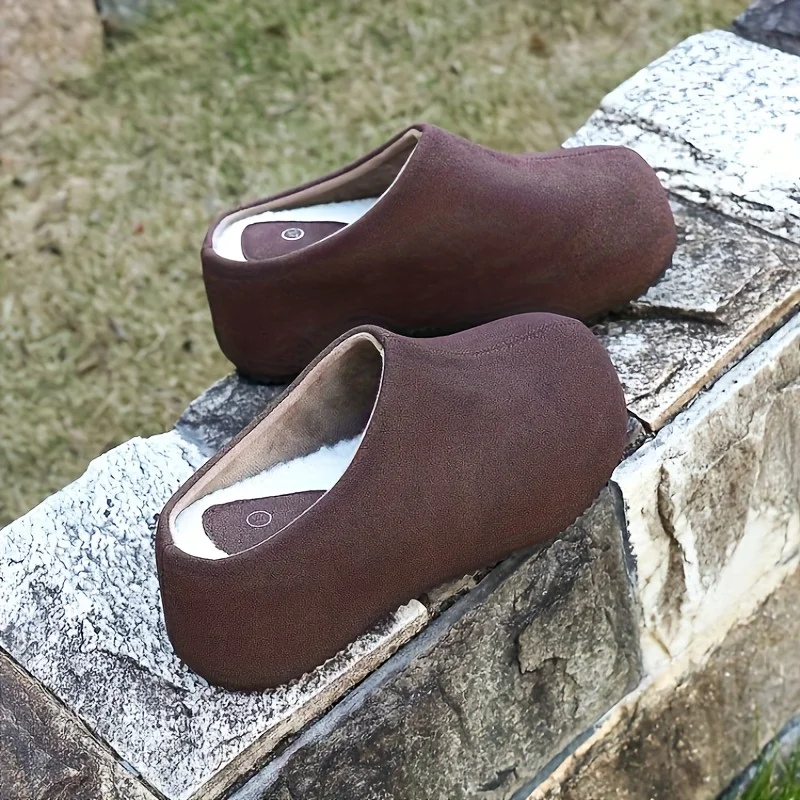 أحذية بوركين مبطنة بالصوف بنعال سميكة، وصل حديثًا لشتاء 2025، أحذية كاحل بسيطة دافئة