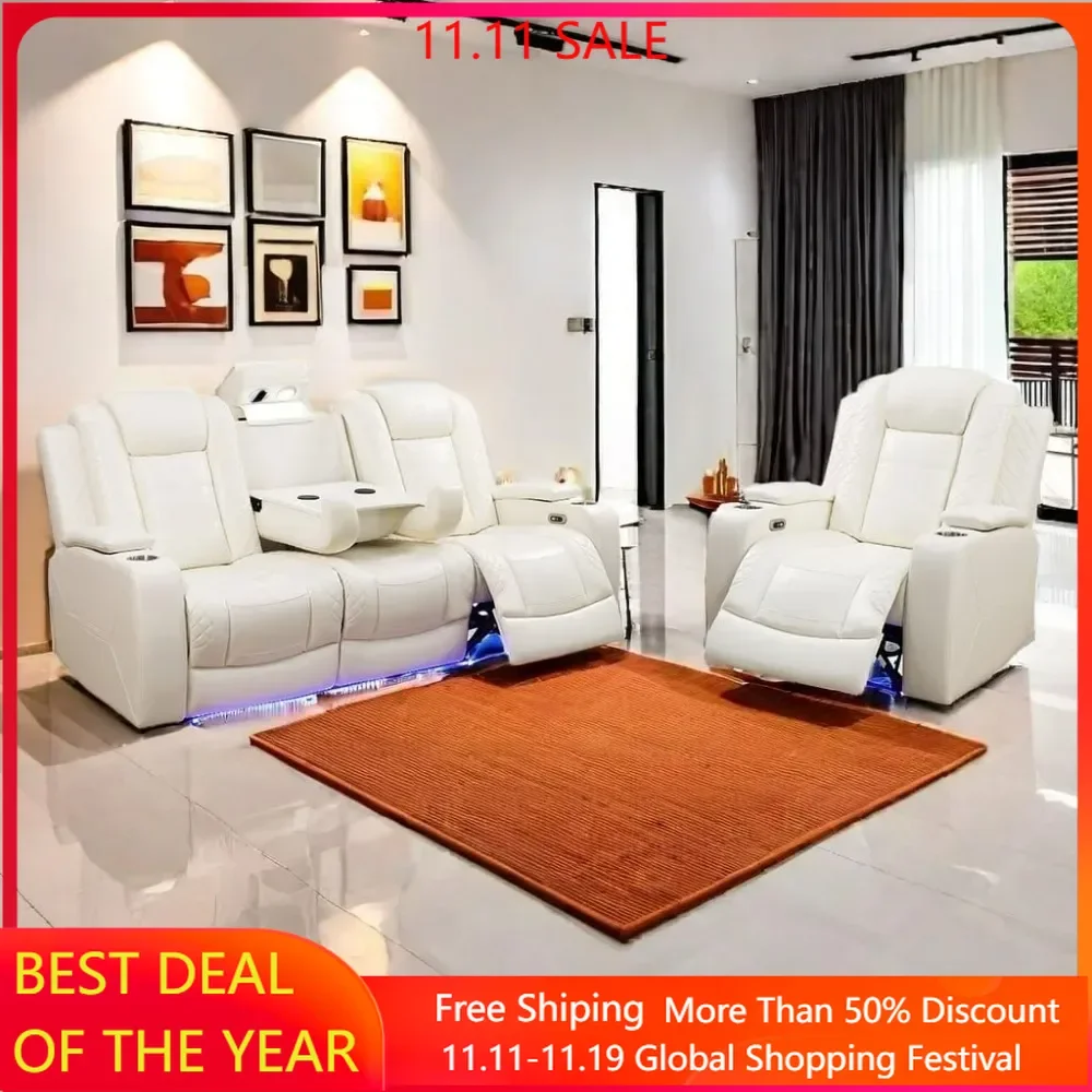 

recliner, Power Leather Recliner Sofa Set, Reclining Sofa and Loveseat with USB Port/Storage Console, Recliner Sectional Couches