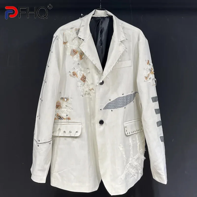 

PFHQ Advanced Cool Patch Suit Coat Men's Trendy Handsome Single Breasted Tie Design Patchwork Creativity Blazers Spring 21Z4261